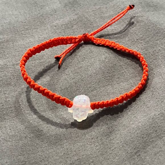 NEW White Resin Hamsa & Orange Macrame Handmade Adjustable Beaded Bracelet - Picture 3 of 5